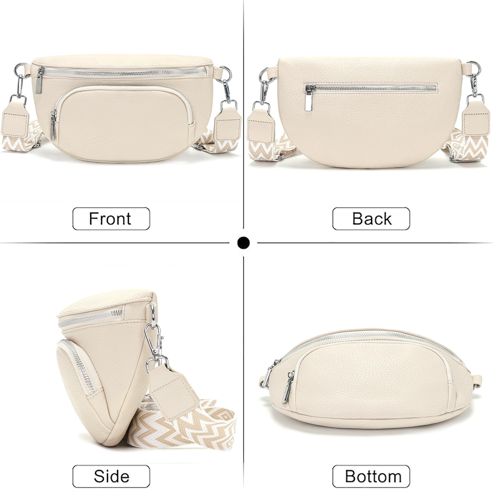 Rorimyth Sac Banane Femme Bandoulière Beige Petit Sacoche Femme bandoulière Cuir Vegan Sac bandouliere Tendance Sacs Banane Ville