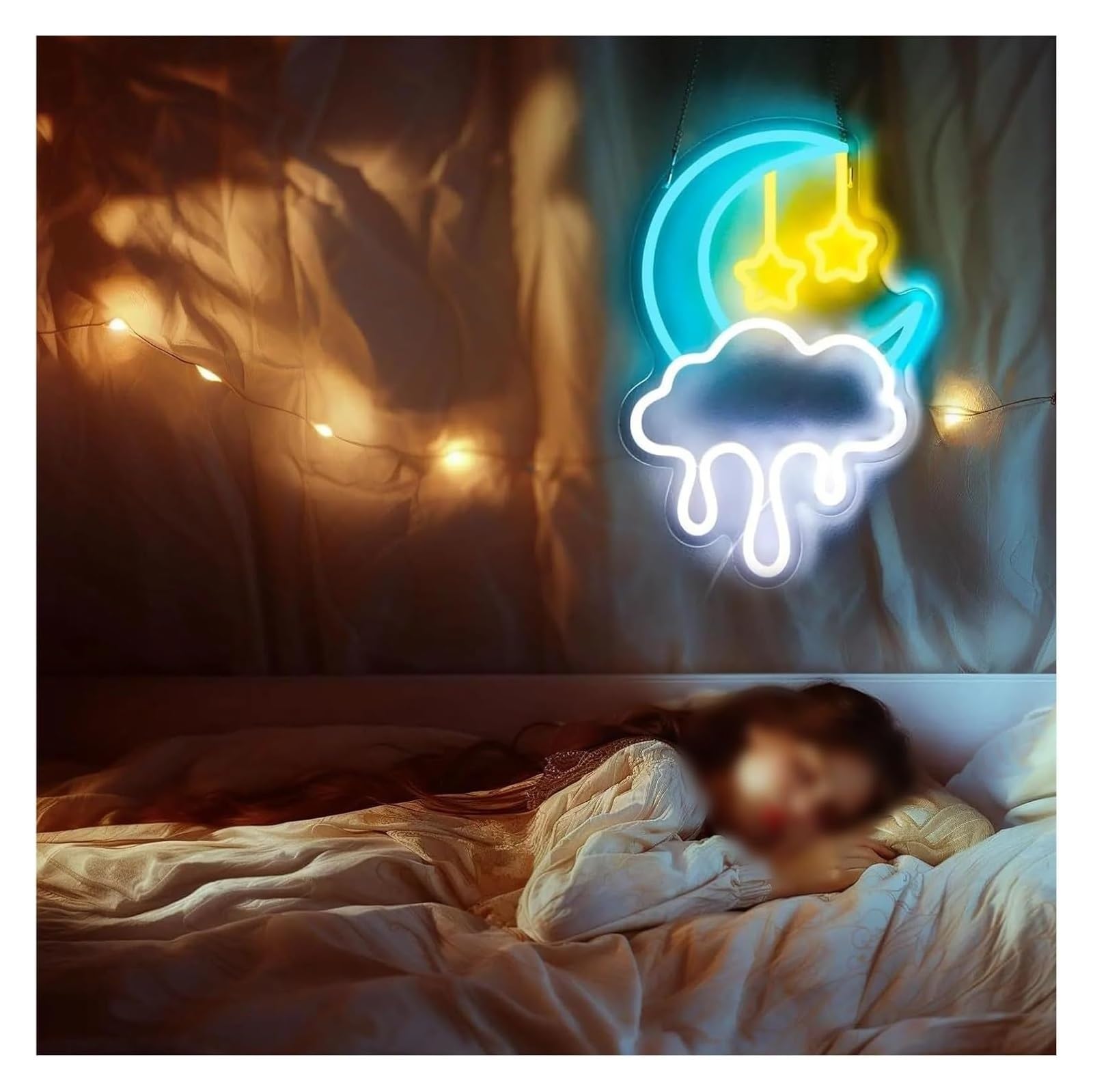 Señal de luz de neón Lámpara de neón ambiental relajante con diseño nube, estrella y para luna, e interruptor regulable