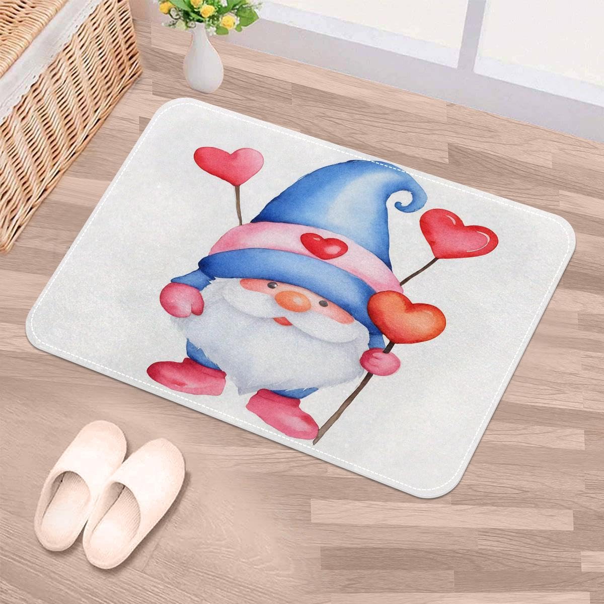Felpudo de corazón de gnomo de 50x80 cm lavable para la entrada