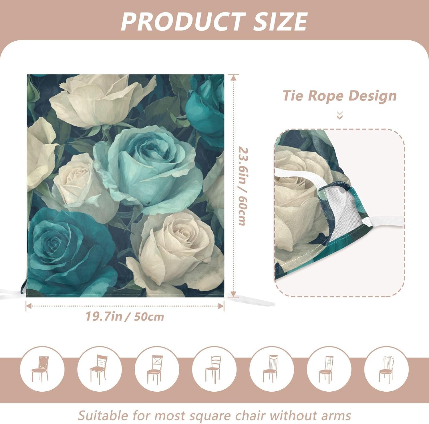 ALAZA Romantic Teal White Roses Chair Back Cover Set of 6, Washable Reusable Removable Chair Slipcovers Decorative Chair Cover for Home Kitchen Wedding Party