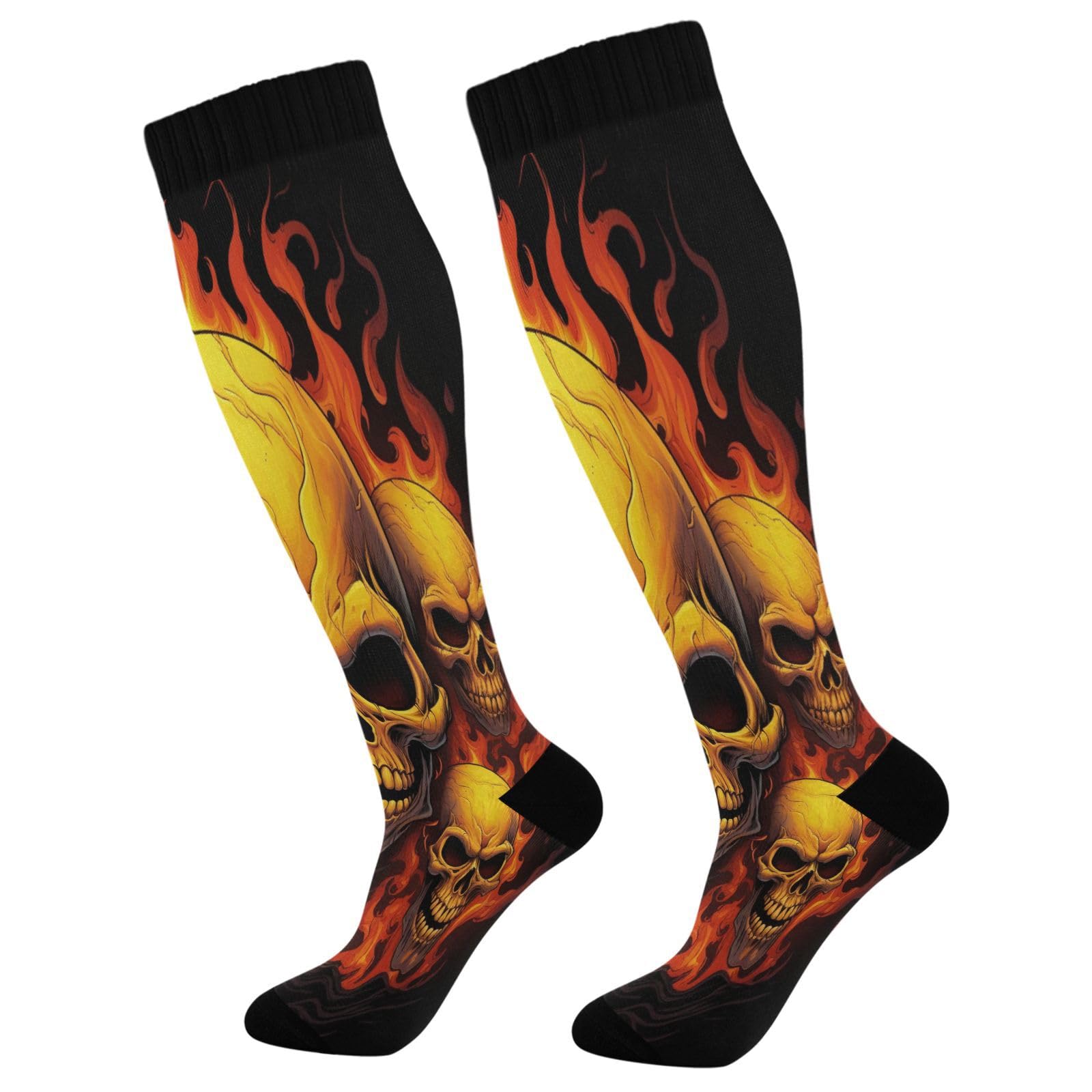 Zhirexin Flame Skeleton 1Pairs Compression Socks of Men & Women,Knee-High Sports Socks for Women & Men Winter Hiking Soccer Running Cycling Nurses Travel