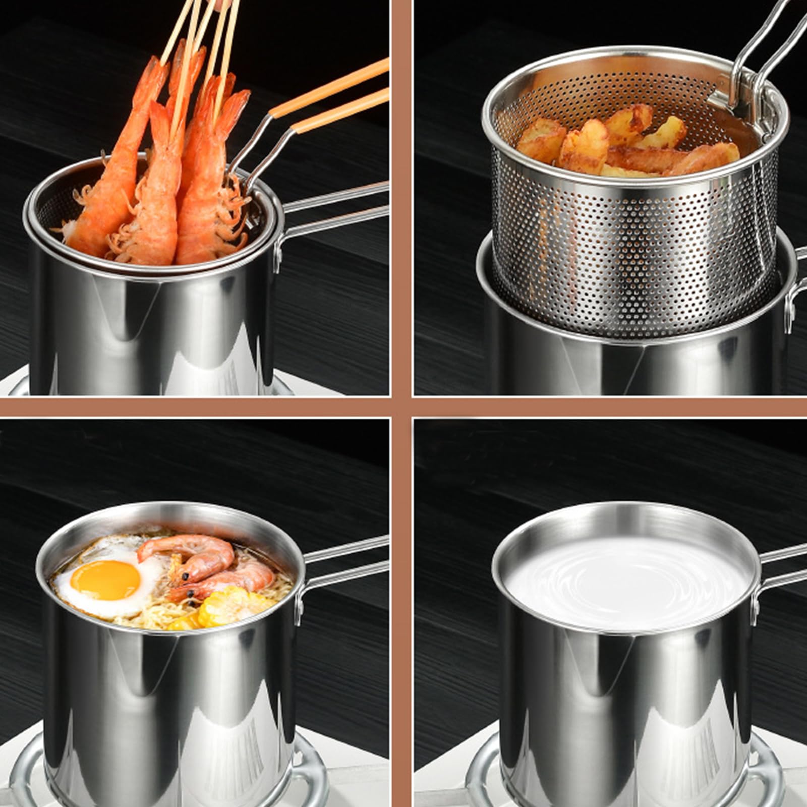 Frytownica, przenośny kosz do smażenia frytek ze stali nierdzewnej 304, japońska patelnia Tempura, kosz na makaron (large)