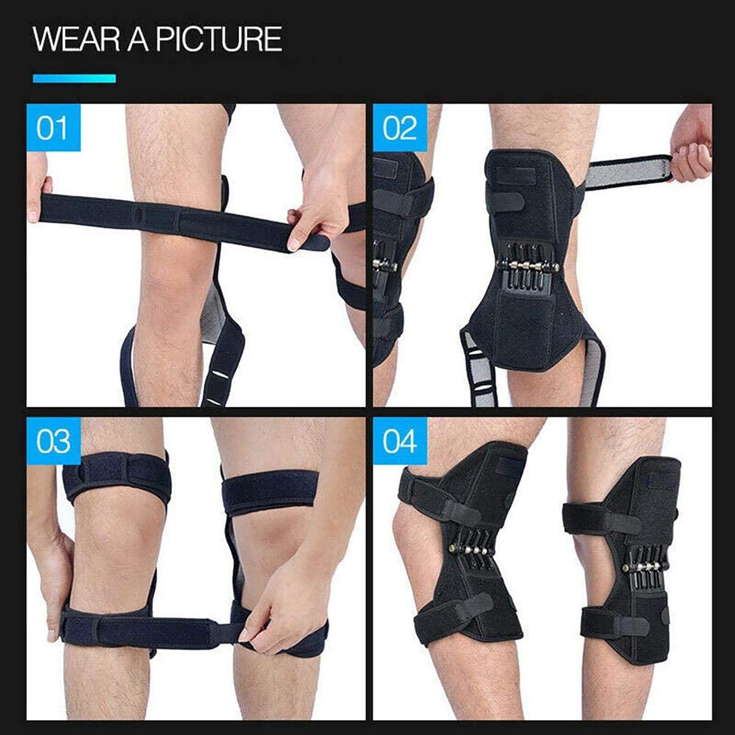 Rodillera de apoyo articular de resorte (paquete de 2) potente fuerza de resorte para correr, senderismo, artritis, levantamiento de rodilla