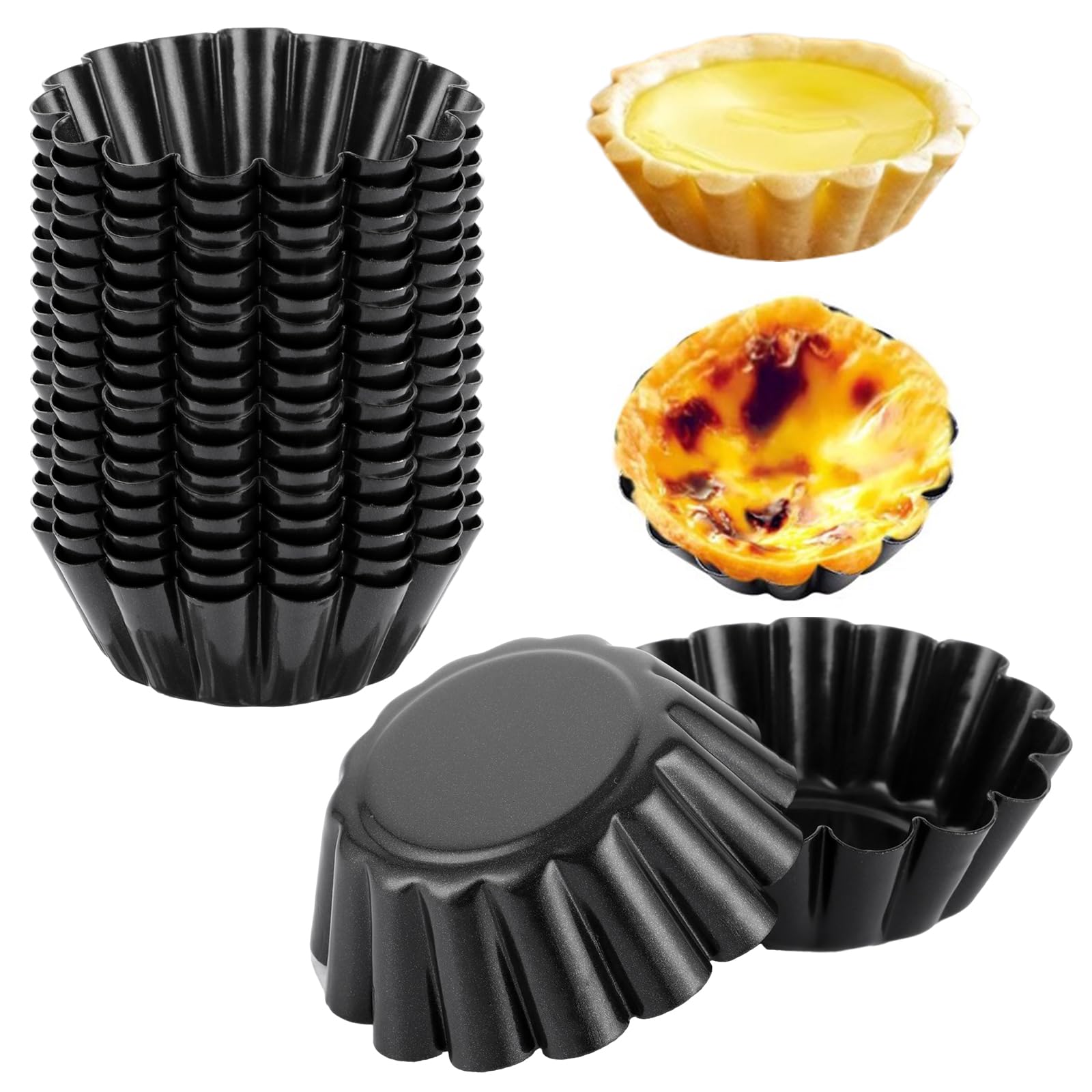 Lot de 20 Moules à Tartelettes, Moule Tartelette et Moule à Tarte aux Œufs en Acier au Carbone 6,5 cm pour Pâtisserie, Quiche, Cupcakes et Cuisson Maison