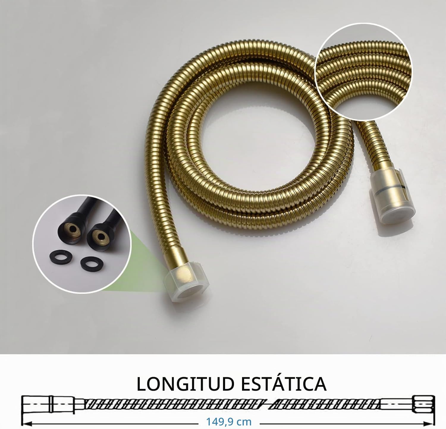 Cabezal de ducha de mano de latón con manguera, varita de ducha de alta presión de 2 modos, manguera de acero inoxidable de 59 pulgadas de largo, ahorro de agua, oro cepillado