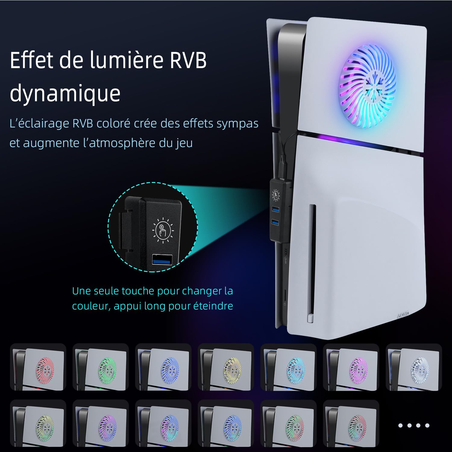 Mcbazel LED RGB Strip avec Trou de Refroidissement, Plaque Frontale de Remplacement, 2 Ports USB Hub, Accessoires de Jeu pour PS5 Slim Disc/Digital Edition – Blanc.(Non pour PS5/PS5 Pro)