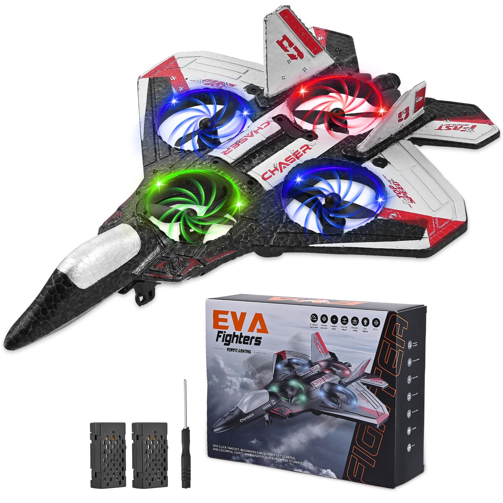 Avión Telecontrolado, 3 Velocidades de Avión RC, Rotaciones y Barriles de 360°, Equipado con luz Nocturna LED y 2 Pilas Recargables, Ideal para Principiantes y Niños (Rojo)