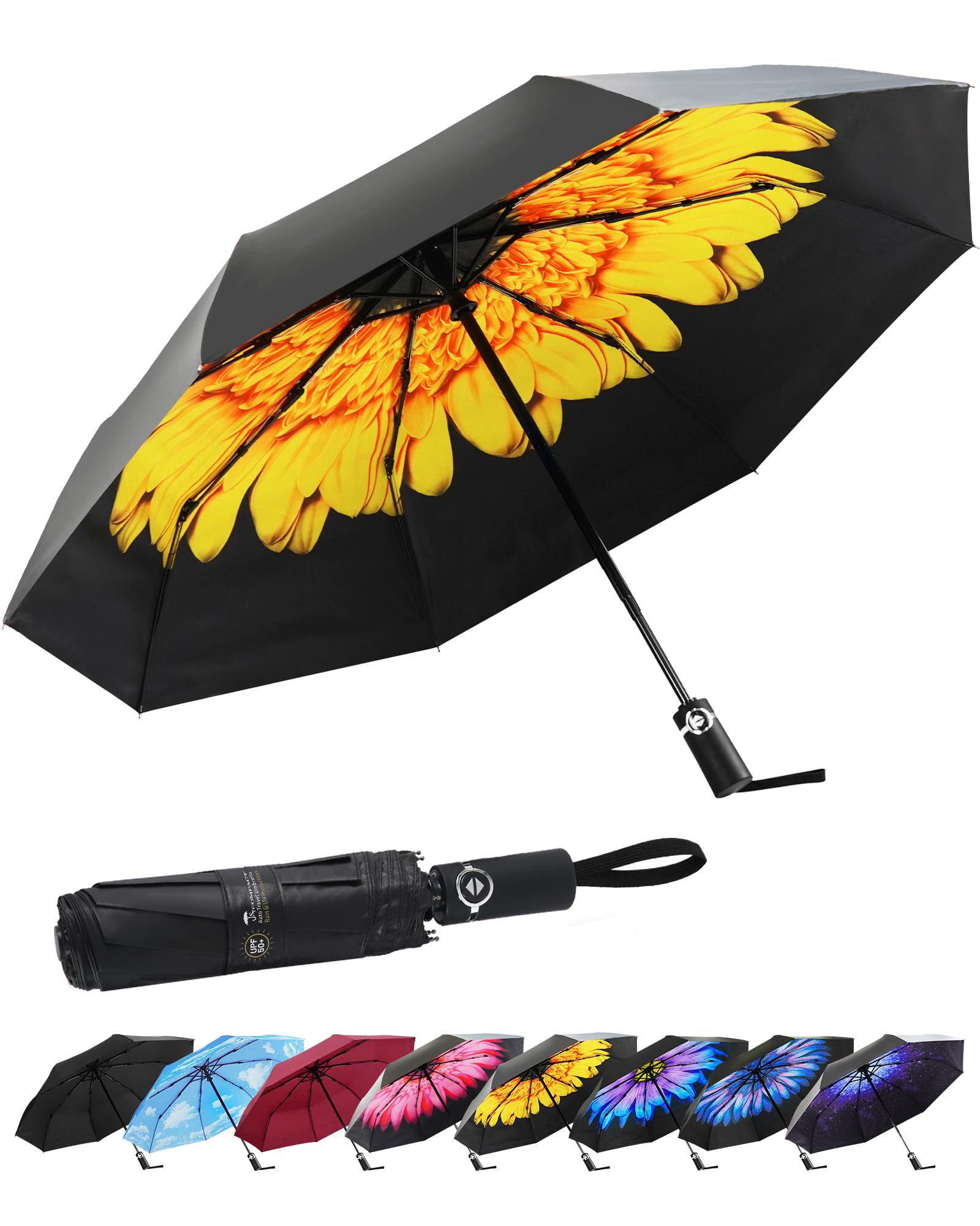 SY COMPACT Travel Umbrella for Rain, Windproof Automatic Compact Umbrella, UV Sun Protection, Lightweight Waterproof Travel Size for Backpack & Car,