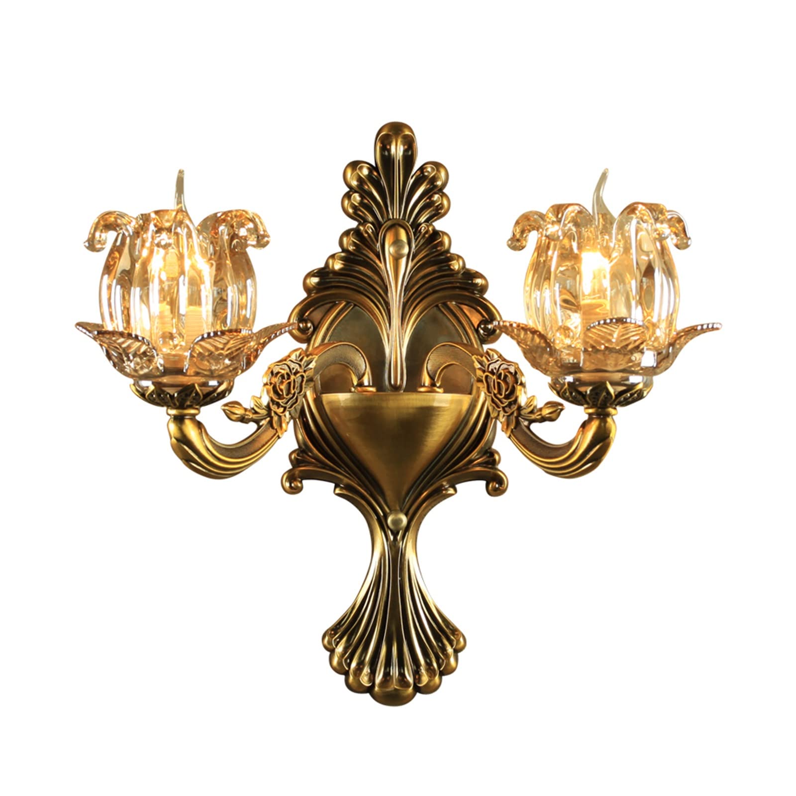 VDOQTLJT Wall Lamps Compatible with Living Room Retro Copper Lamp Concise Crystal Lampshade American Indoor Fixture - Compatible with Home Bedroom Bedside Sconces Light