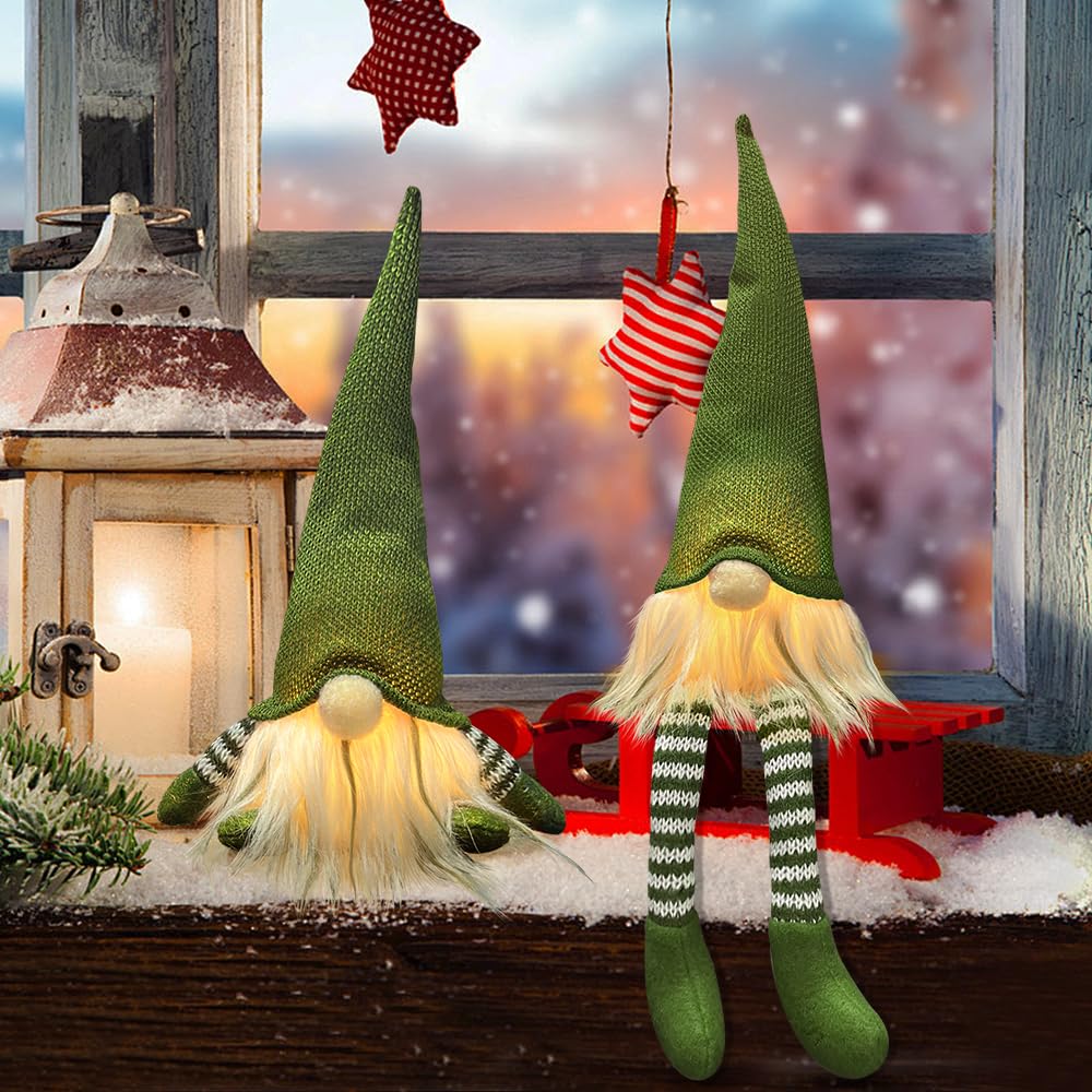 Weihnachtswichtel Figuren 2 Stück, Weihnachtsdeko Innen Fenster Weihnachtsdekoration, Wichtel Figuren Deko Weihnachten Beleuchtet, Party Weihnachts Deko,﻿ Weihnachtsdeko Amerikanisch (Grün)