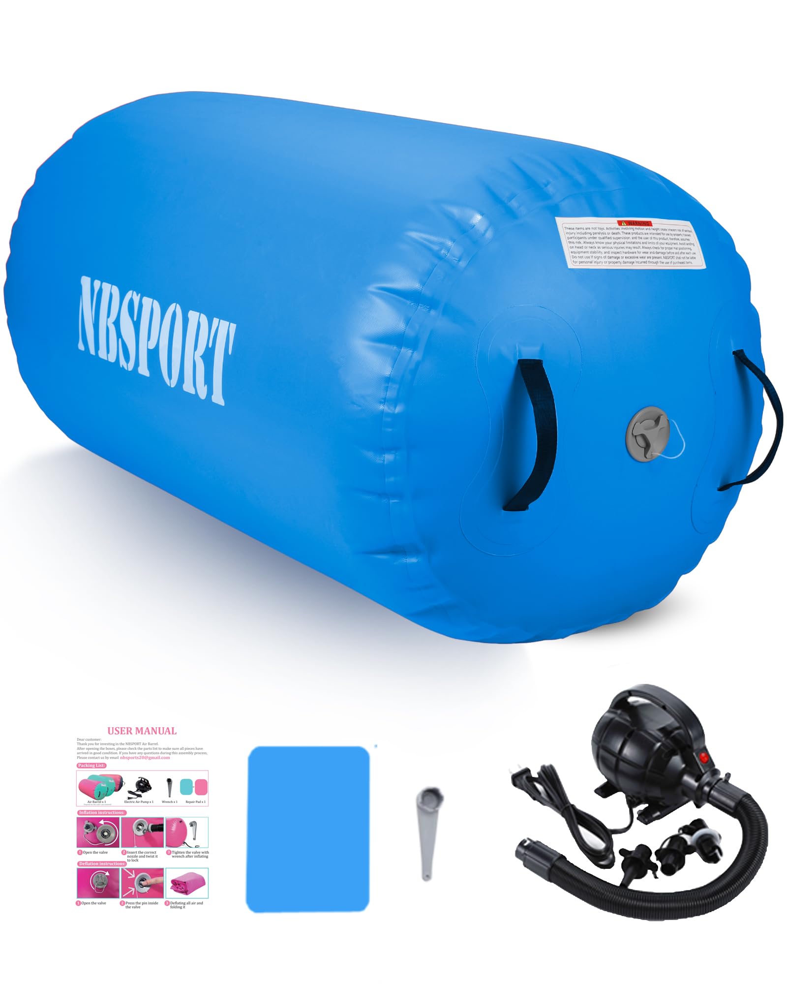 Air Barrel - Air Roller Gymnastics Barrel for Back Handspring Trainer, Air Track Tumble Mat with Pump for Gym Training/Yoga Balance Exercise/Cheerleading/Home and Outdoor Use