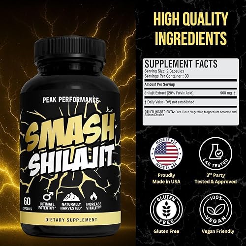 Miniatura 2 de Smash Himalayan Shilajit Cápsulas de 500 mg de administración  20% extracto de ácido fúlvico  60 cápsulas veganas (30 porciones)  Suplemento de