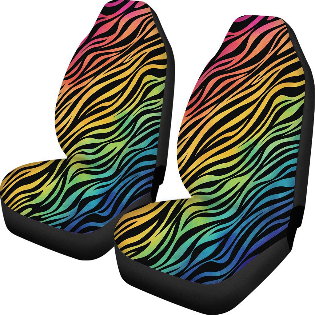 Photo 1 of Jiueut Colorful Zebra Print Car Seat Covers for Women Girls,Bell Design Front Bucket Seats Protector Universal Fits Car,Truck,SUV or Van,Boho Design Elephant