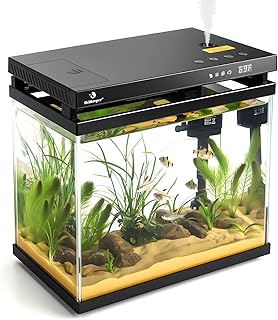 fishkeeper 5-in-1 Mini Aquarium Starterset mit LED, Timed Feeding & Selbstreinigende Pumpe & Filter, 8.6L Nano Aquarium Komplettset, Smart Klein Aquarien Set komplett mit Aromatherapie, Luftbefeuchter