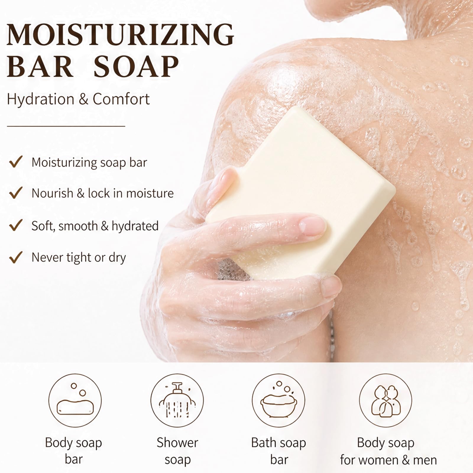 Barre de savon au lait de riz - barre hydratante naturelle pour le visage et le corps, barre de savon hydratante pour les peaux sensibles, barre de lavage doux pour le visage pour femmes (5PCS)