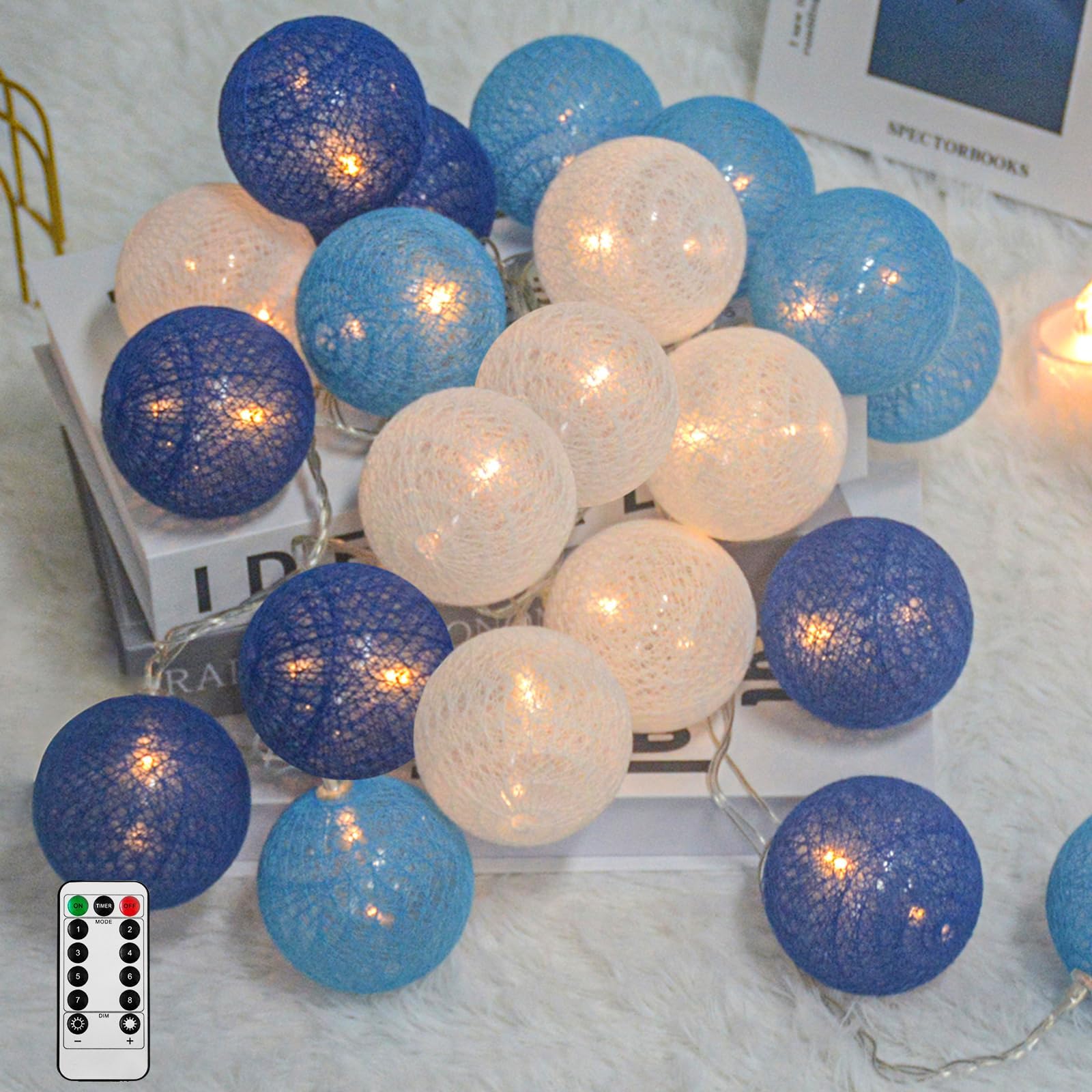 Ciskotu Baumwollkugeln Lichterkette Batteriebetrieben, 20 LED Dimmbar Cotton Ball Lichterkette mit Fernbedienung, LED Kugeln Lichterkette Innen für Kinderzimmer Weihnachten Hochzeit Party(Macaron)
