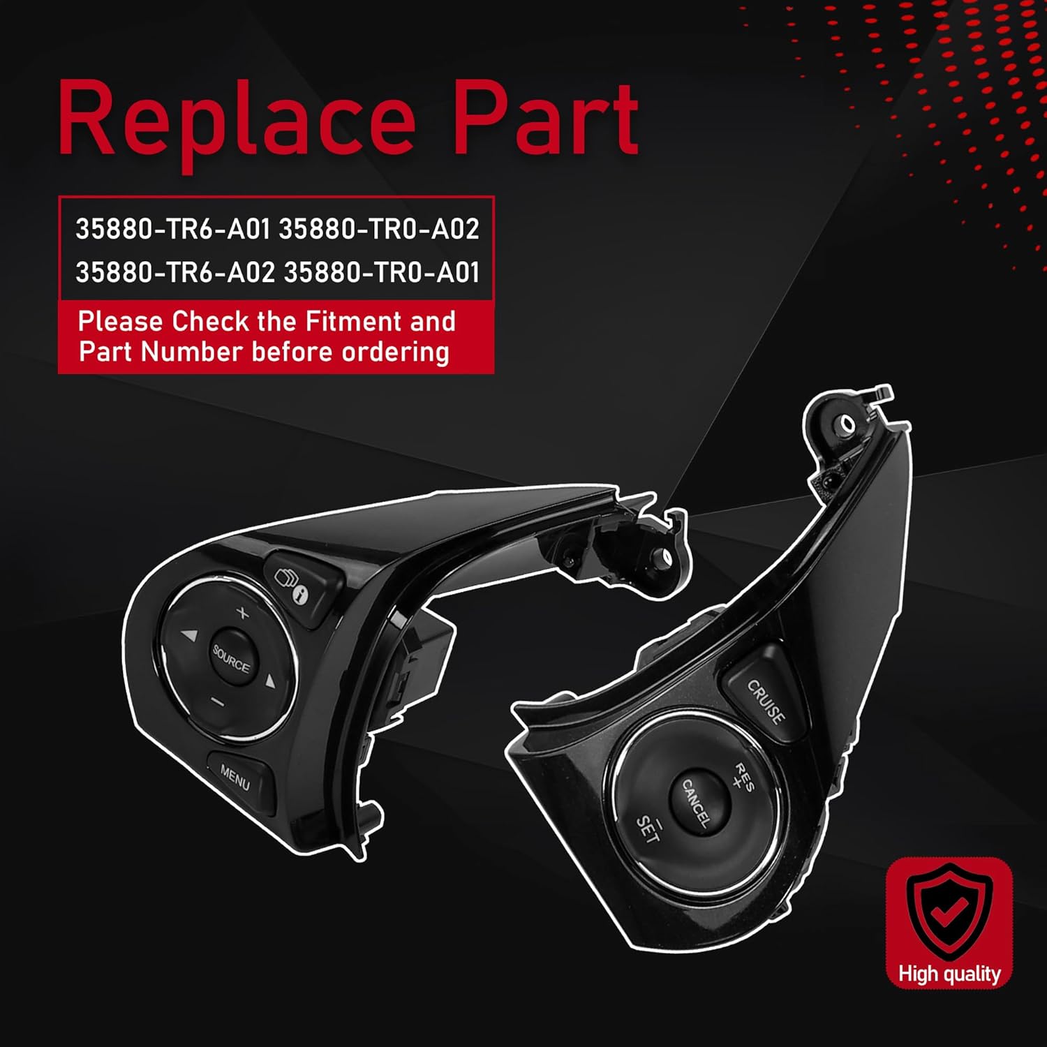 Pair Steering Wheel Cruise & Audio Button Control Switch Compatible with 2012 2013 2014 2015 Honda Civic 1.8L Replaces 35880-TR6-A01 35880-TR0-A02 35880-TR6-A02