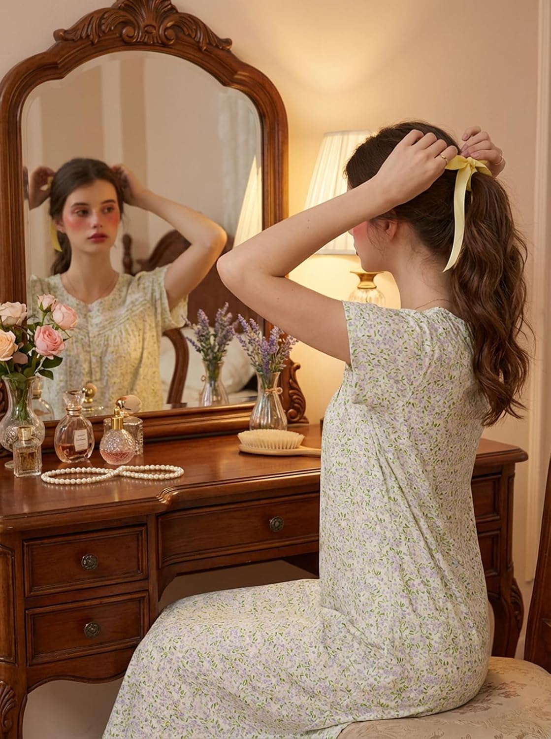 Cotton Nightgowns for Women Short Sleeve Nightgowns Comfy Long Nightdress Sleepwear Ladies Night Gown House Dress