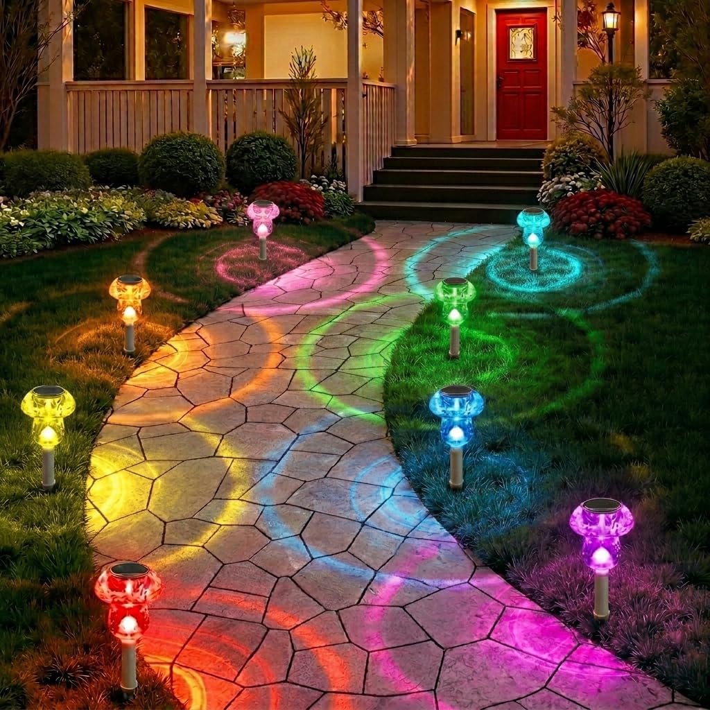 Solar Lights Outdoor, 16 Pack Mushroom Lights Outside Waterproof, Solar Powered LED Lighting for Garden, Yard, Landscape, Path, Pathway, Lawn, Walkway, Driveway, Backyard Halloween Decor (Purple)