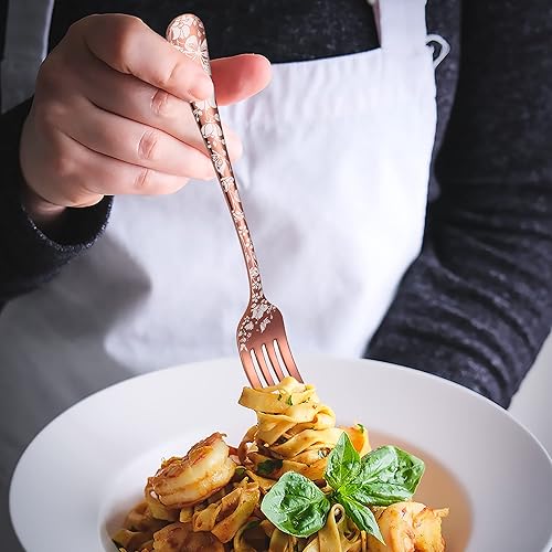 Miniatura 6 de Stapava Juego de cubiertos de oro rosa de 77 piezas para 12, más cuchillo de carne y juego de servir, juego de cubiertos de acero inoxidable,