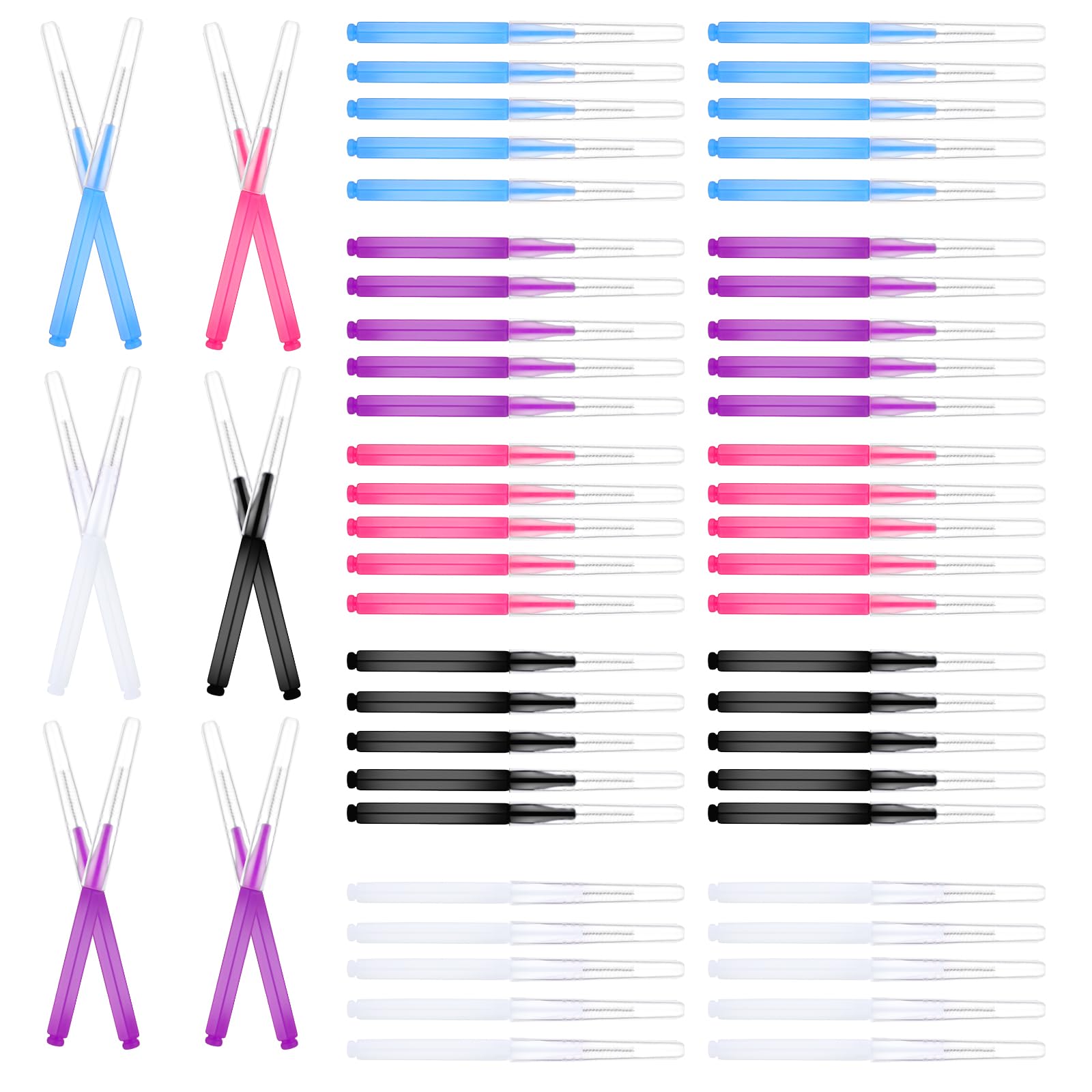 50 Pcs Micro Eyebrow Brush, Multifunctional Eyelash Comb Brush with Cap Portable Eyebrow Spoolies Brush Brow Lamination Brow Brushes for Eyebrows Eyelash Extensions Tool, 5 Colors