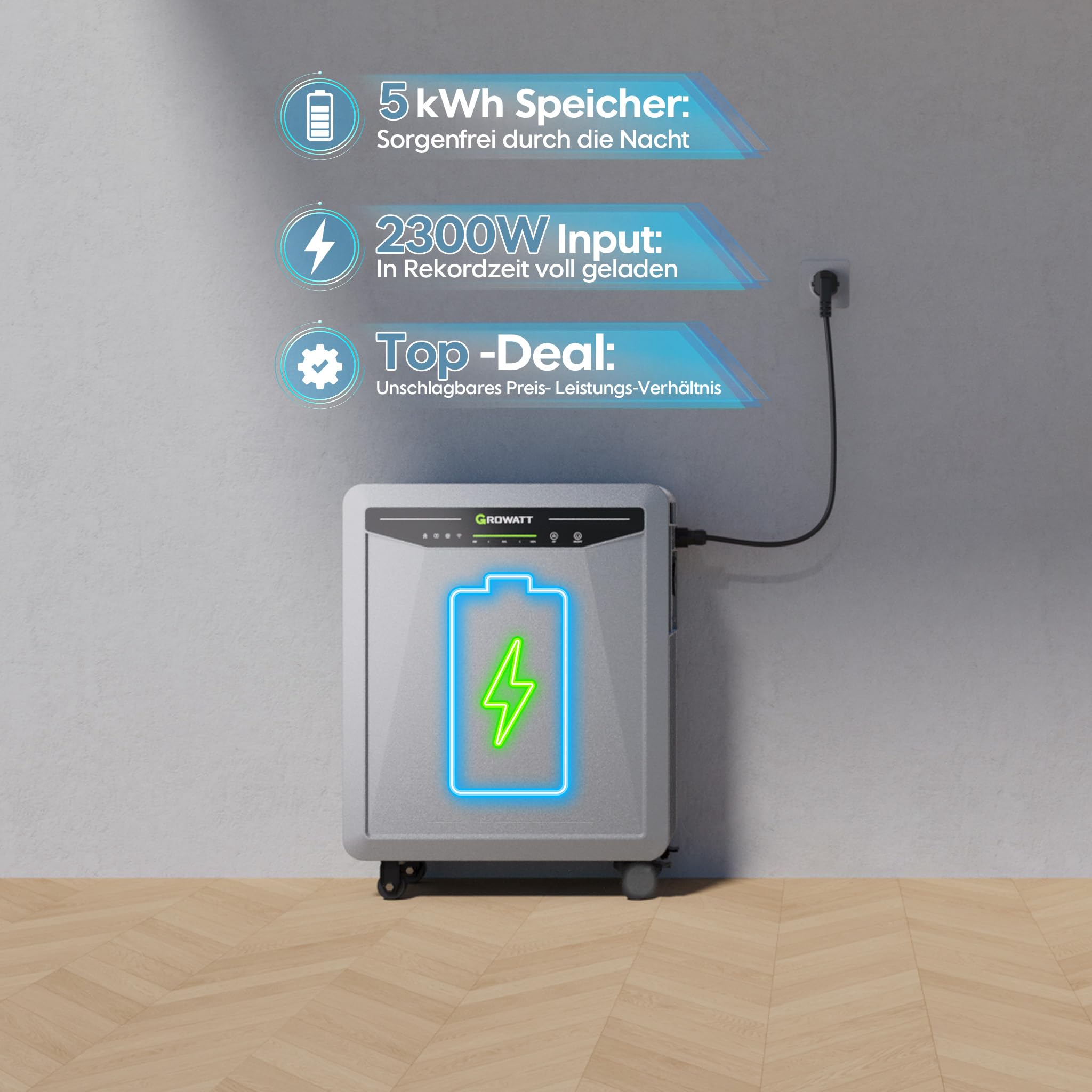 Marstek Venus-E - Memoria centrale elettrica da balcone, 5,12 kWh per centrali elettriche da balcone AC accoppiata con memoria solare all-in-one (Venus-E)
