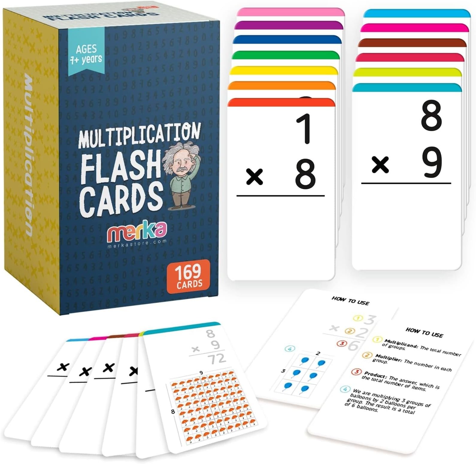 merka Math Flash Cards, 169 Flashcards in Total, Multiplication Learning Mathematics, Create Game for Kids, Classroom and Homeschool Toys, 1st to 4th Graders, Ages 4-14