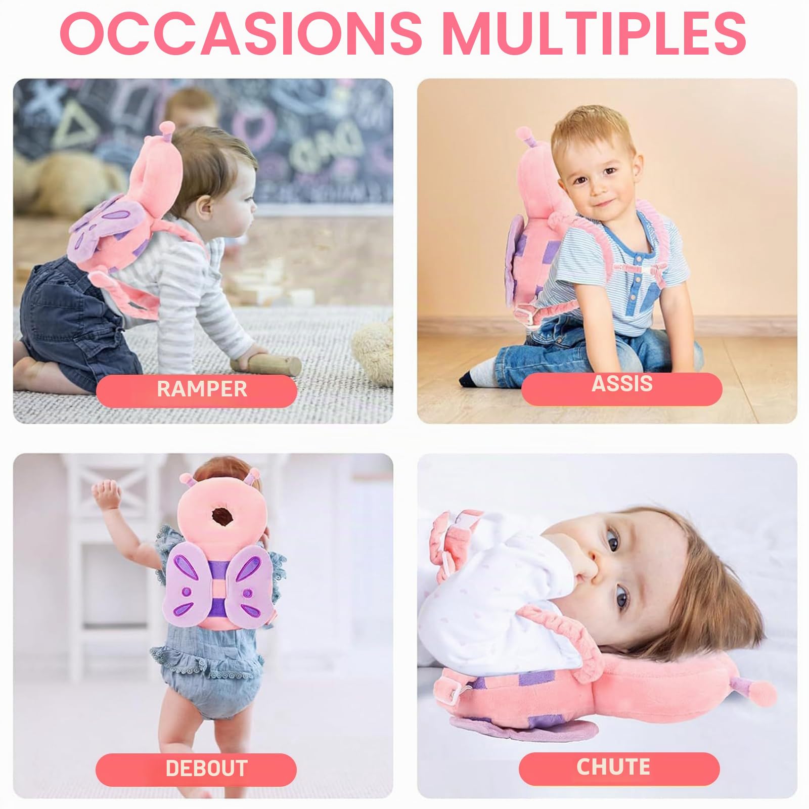 Coussin de Protection de Tête de Bébé,Protege Tete Bebe,Convient Aux Enfants Qui Apprennent à Ramper et à Marcher avec Genouillères,Réglables Coussin de Sécurité de Sac à Dos