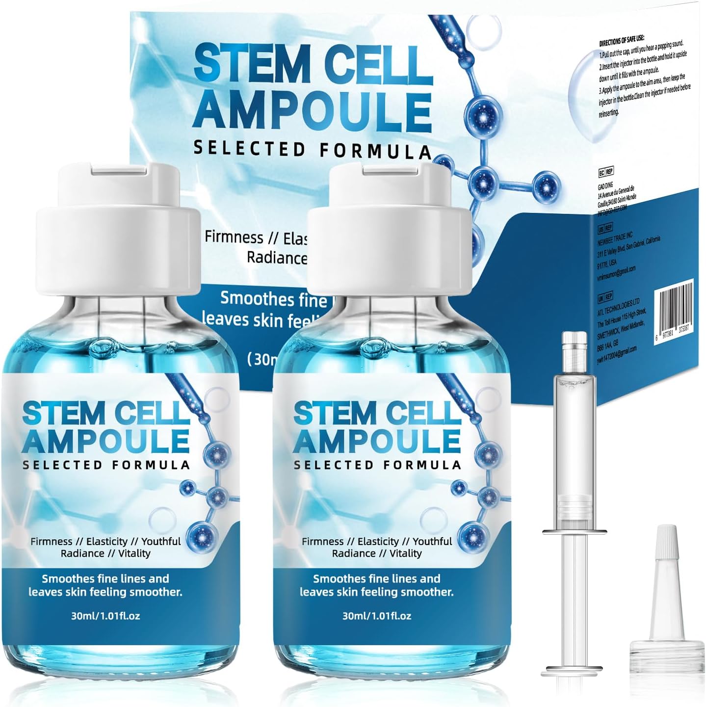 Stem Cell Serum for Face, 2pcs Korean Micro Needling Serum Booster, Ampoule to Hydrating Korean Skincare