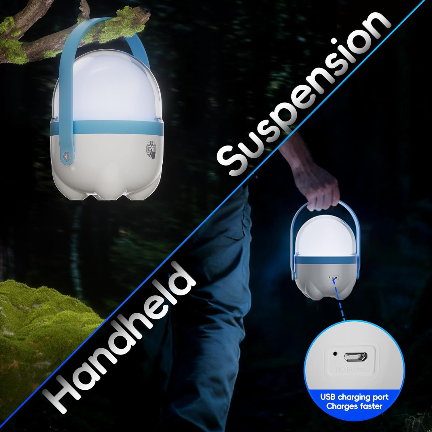 Camping Lights, Rechargeable Camping Lantern Battery Powered, Mini Portable Night Light Outdoor, Powerful Bright Camping Flashlight for Emergency, Hurricane, Power Outage-Blue