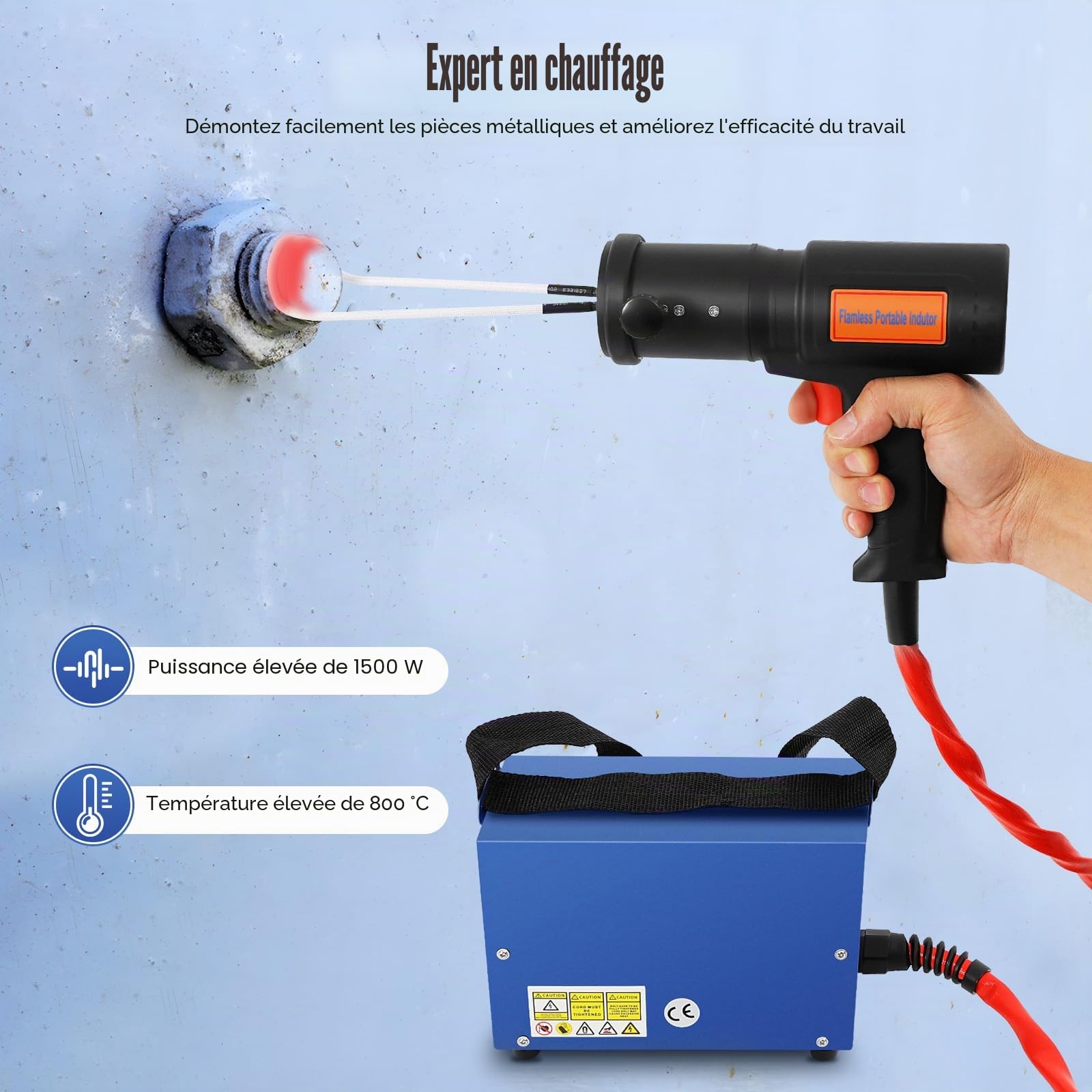 Chauffage à induction magnétique 1500W 750°C Chauffage à induction pour voiture Chauffage à induction avec 4 bobines de chaleur chauffage à induction sans flamme kit chauffage à induction bobines