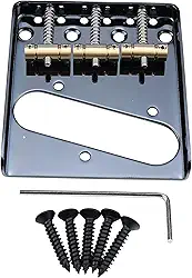 OVSAL Ponte de guitarra fixa vintage preta com placa de base de aço de 3 selas compensada de latão 54 mm compatível com peças de reposição para guitarra elétrica estilo Telecaster Telecaster Tele