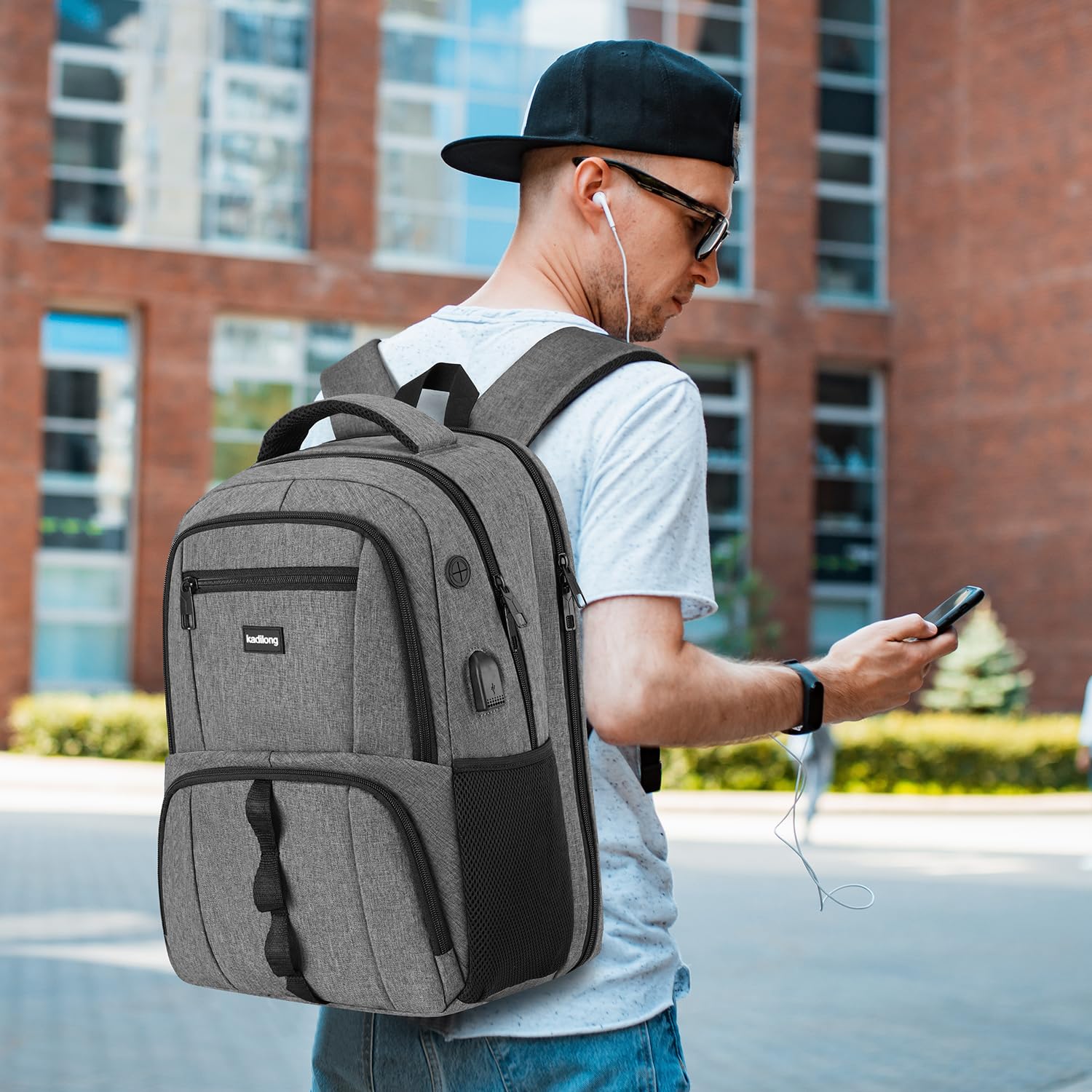 kadilong 17,3 Pouces Sac à Dos de Voyage pour Ordinateur Portable pour Homme pour Affaires,École,Étudiants,Lycée,Cartable Lycée pour Étudiant avec Port de Charge
