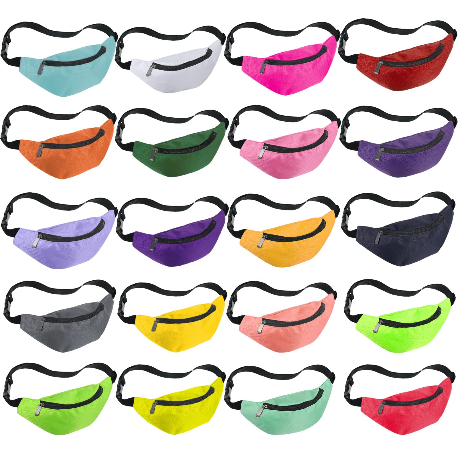 20 Pcs Neon Fanny Pack Bulk, 90s 80s Fanny Pack Adjustable Waist Bags, Vintage Bag, Oxford Cloth for Workout Traveling Running Bachelor Party Favors Women Men(Classic Color)
