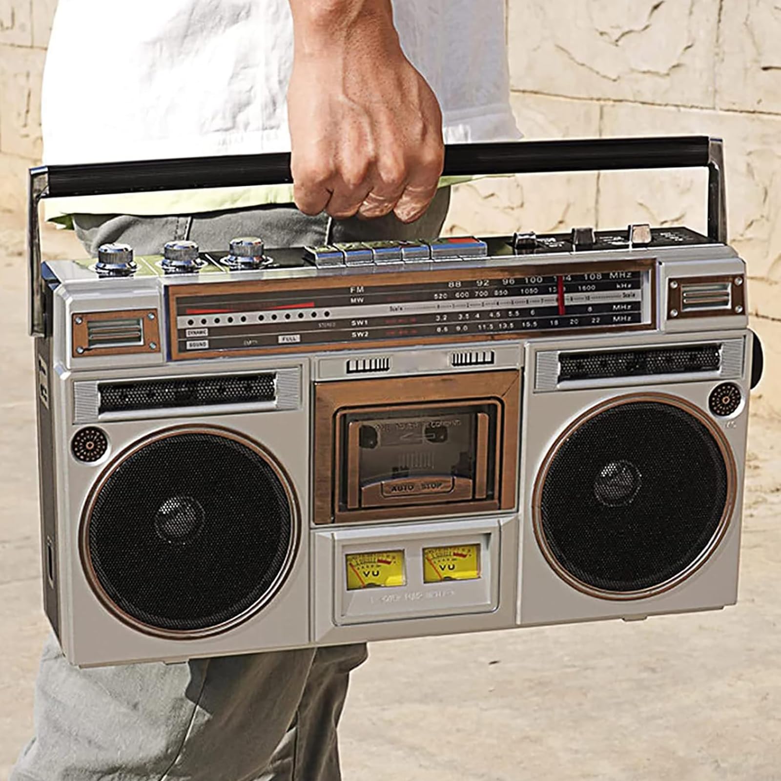 Registratore Portatile Per Cassette, Lettore CD, Boombox Bluetooth Retrò Anni '80 Con Radio AM/FM, Converte Cassette In USB/SD, Supporta Ingresso SD/USB, Per Viaggi In Famiglia
