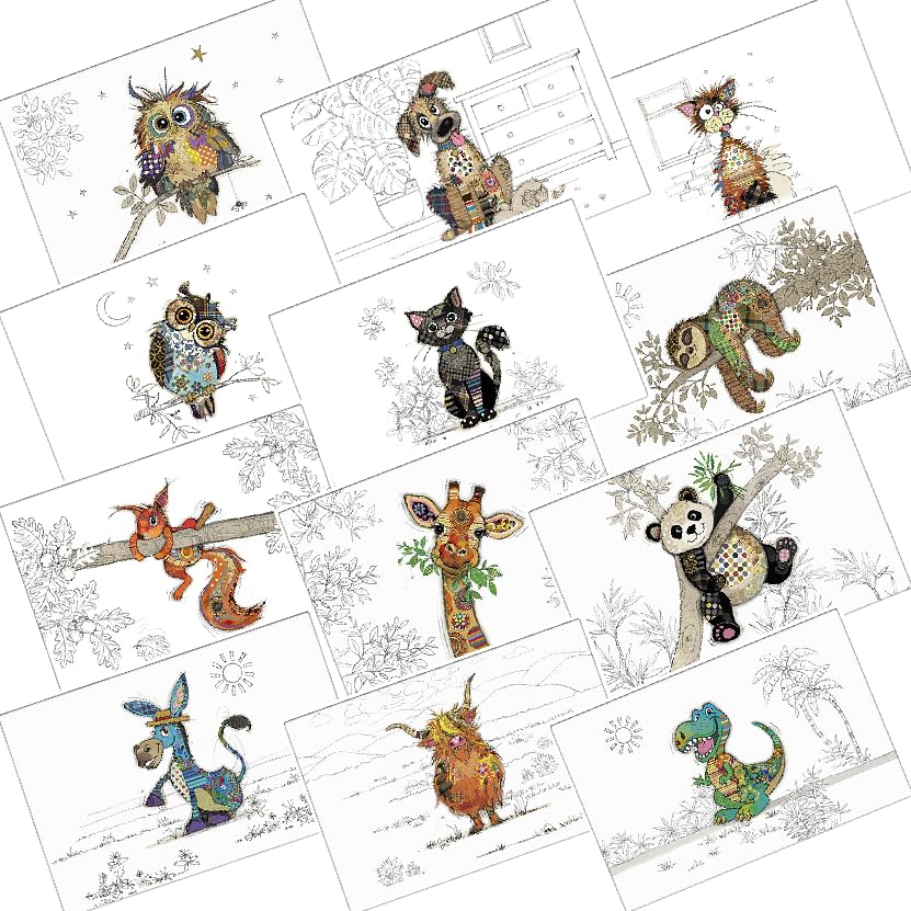 Lot de 12 Sets de Table Assortis - Motif Les Animaux Sauvages, des Bois et Aussi de la Ferme ….Girafe, Panda, Paresseux, Chouette, écureuil, Vache, âne, Chien, Chat Dinosaure ...