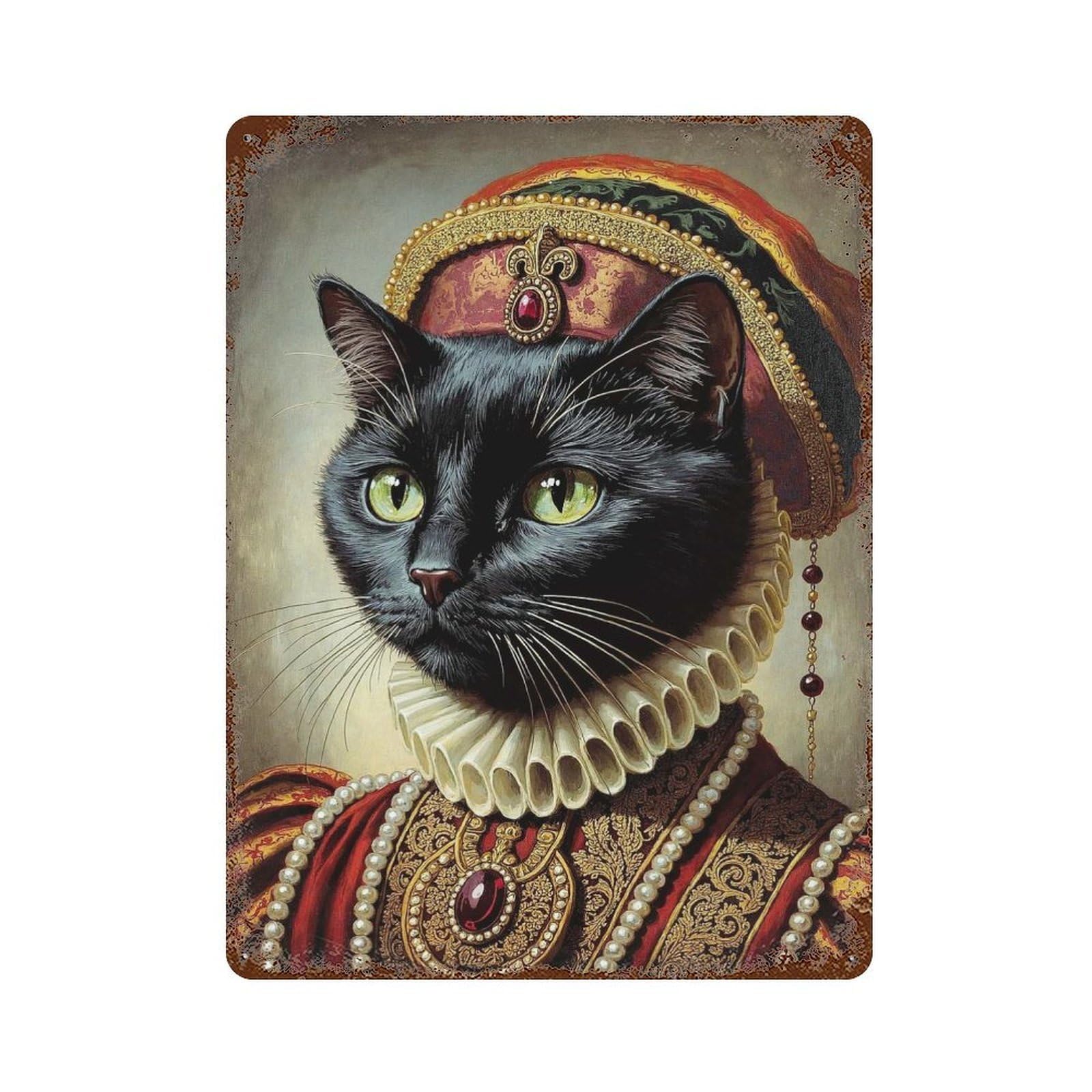 Regal Black Cat Portrait Rustic Tin Plaque 15.7"x11.8", Farmhouse Wall Decor for Shed, Workshop And Garage Wall Decor