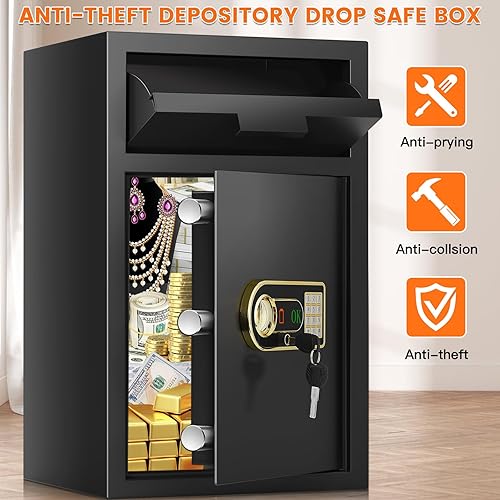 Miniatura 2 de Caja fuerte grande de 5.8 pies cúbicos para negocios, caja de dinero antirrobo con cerradura y ranura, teclado digital y llaves de repuesto, caja