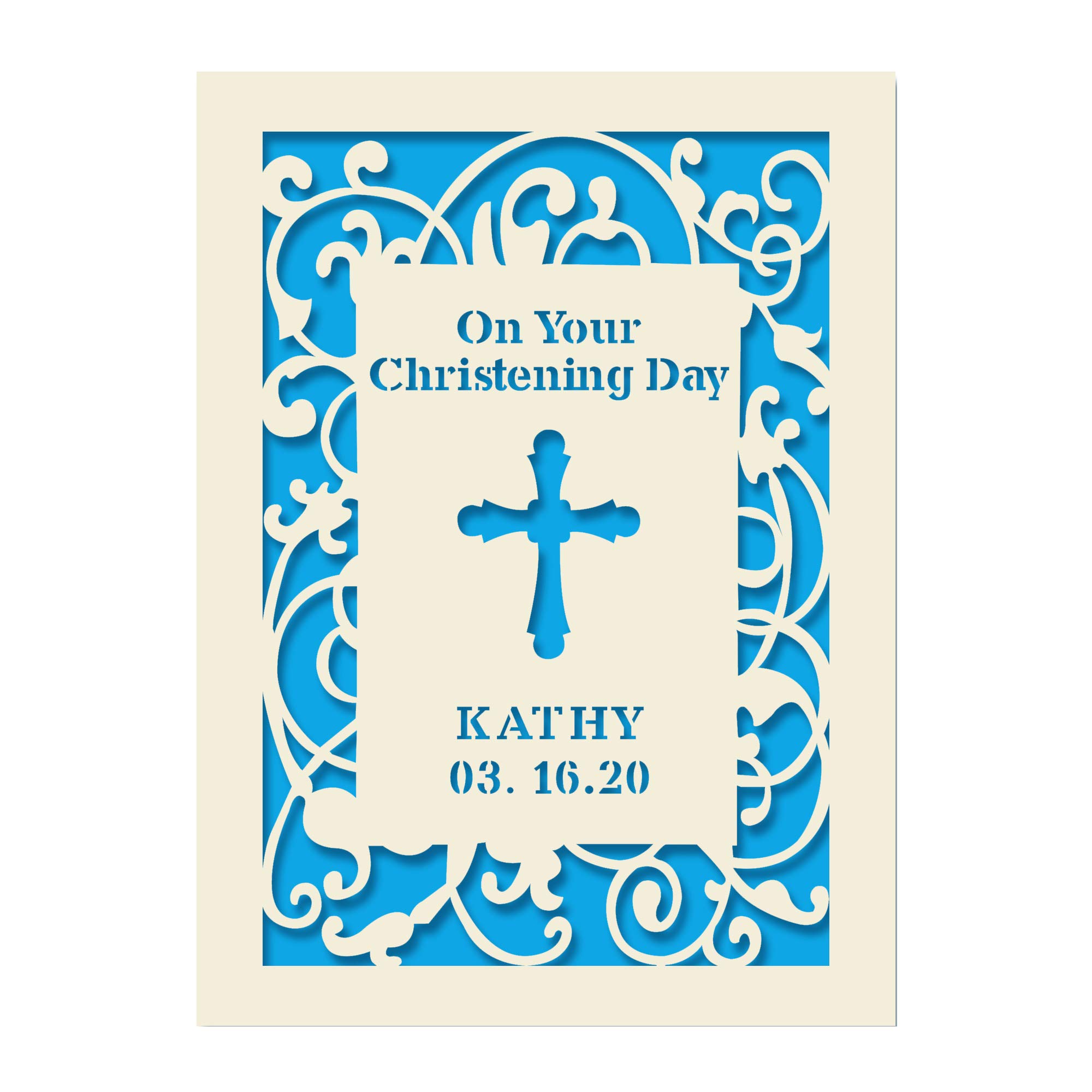 Personalised Christening Card for Boy Girl New Baby Son Daughter Grandson Granddaughter Celebration Christening Day Congratulations Christian Gift Idea with evnelope (Blue) โ image 1
