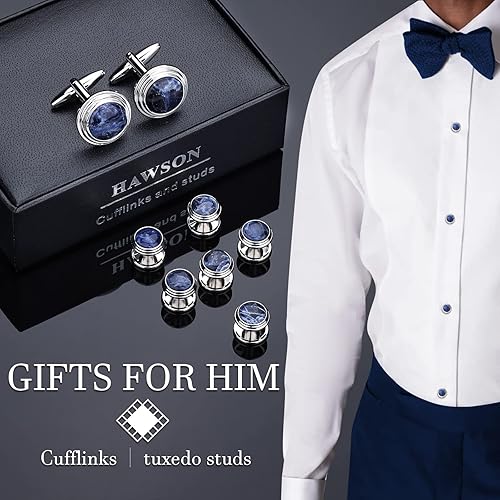 Miniatura 3 de Cufflinks and Tuxedo Studs Set with Gift Box, Silver and Gold Tone Cuff Links for Men's Shirt Wedding Business