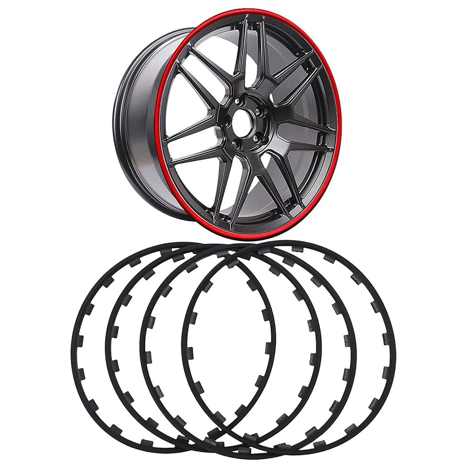 Lot De 4 Protections Universelles pour Jantes De Voiture en Alliage 16-21", Nylon Et Matériau Élastique, Anti-Rayures Et Réutilisables, Décoration De Voiture (4 Couleurs),21inch,Black