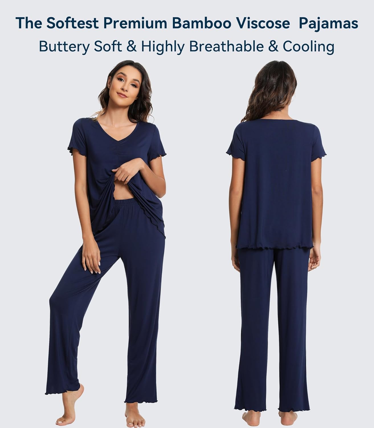 WiWi Viscose from Bamboo Pajama Sets for Women Super Soft Pjs Short Sleeve with Pants Cooling Sleepwear Loungewear S-XXL - Image 3