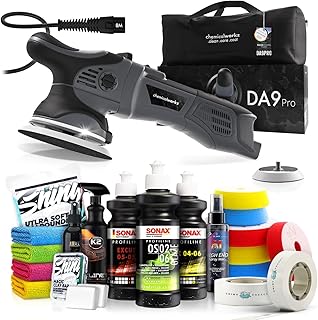 Poliermaschinen Set: chemicalworkz DA9 Pro Exzenter Poliermaschine + Sonax Politur Set + Royal Pads Premium Polierpads + Dr. Wack Versiegelung für Lack + Zubehör | 20-teilig