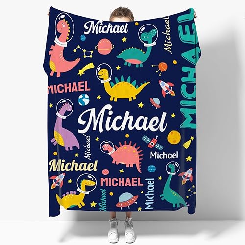 Manta personalizada para amantes de los dinosaurios con nombre personalizado de dinosaurio bebé, manta de franela suave, regalo significativo para