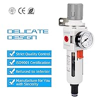 Vista 6 de NANPU Regulador de filtro de aire comprimido NPT de 1/2 pulgada combinado a cuestas, drenaje automático, elemento de latón de 5 micrones, cuenco