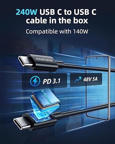 Miniatura 5 de Cargador de coche de 165 W para portátiles, PD3.1 140WPD3.0 100 W USB C cargador de coche, cargador USB de carga súper rápida con cable de 240 W