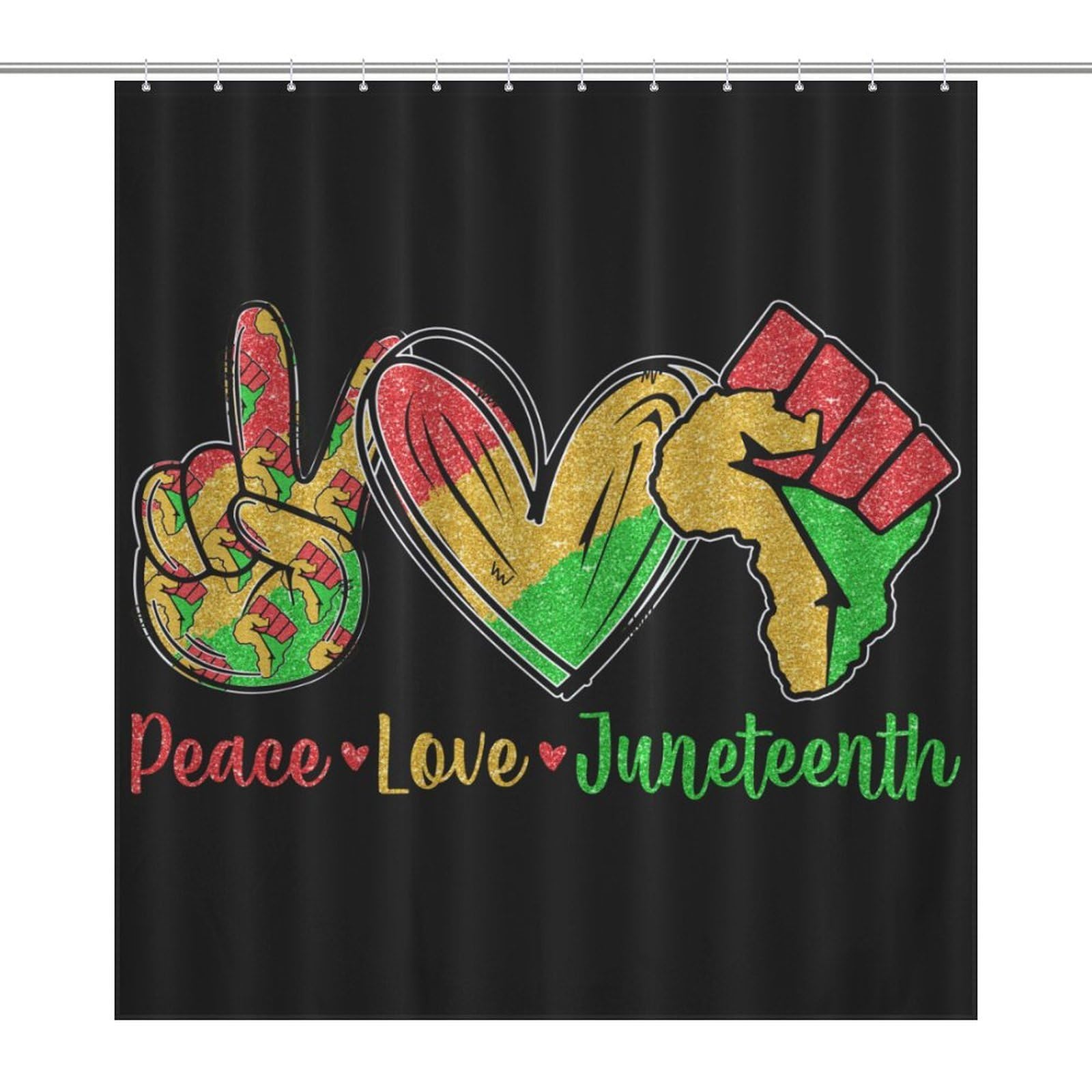Oudrspo Peace Love Juneteenth Black Freedom Shower Curtain Modern Bath Curtain Bathroom Decor Set with 12 Hooks 60 X 72 Inch