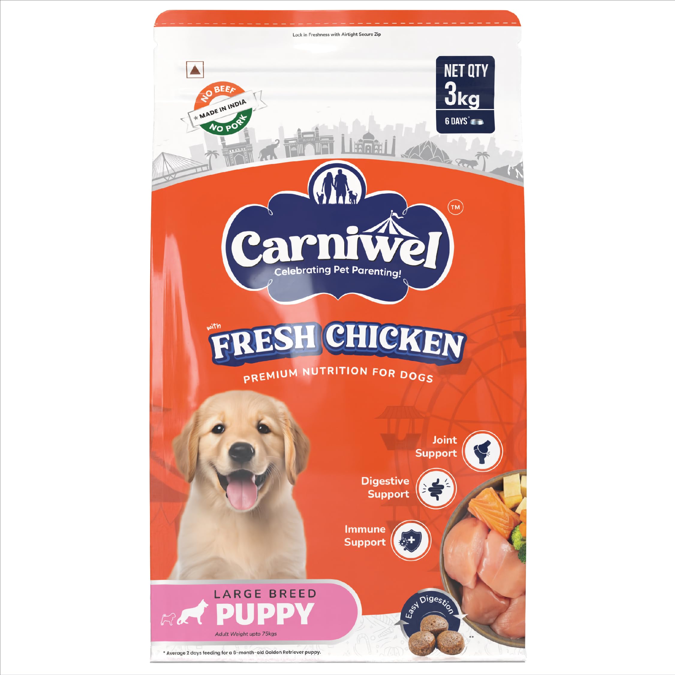 Carniwel Dry Dog Food with Fresh Chicken | Natural Ingredients for Healthy Skin & Coat | Highly Palatable | Supports Brain & Muscle Development | Tailored Premium Nutrition for Large Dogs, Puppy, 3kg (B0D89Y1HBL) Amazon Price History, Amazon Price Tracker