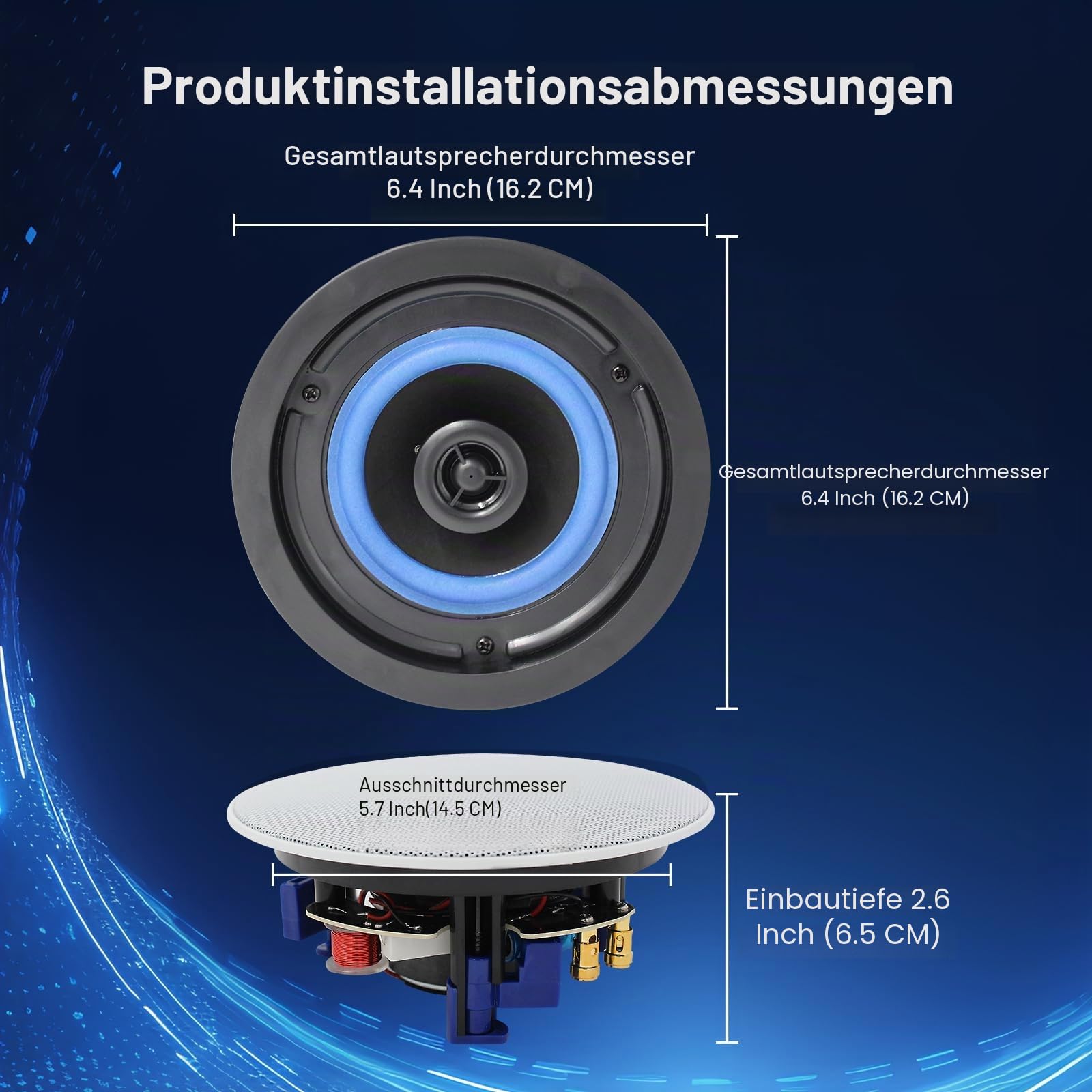 Herdio 4 Zoll Deckenlautsprecher, 160 Watt 2-Wege Einbaulautsprecher, kompatibel mit Bluetooth,Bündige Montage Sound, für Innen und Außenbereich, Schlafzimmer, Veranden (2 Lautsprecher)