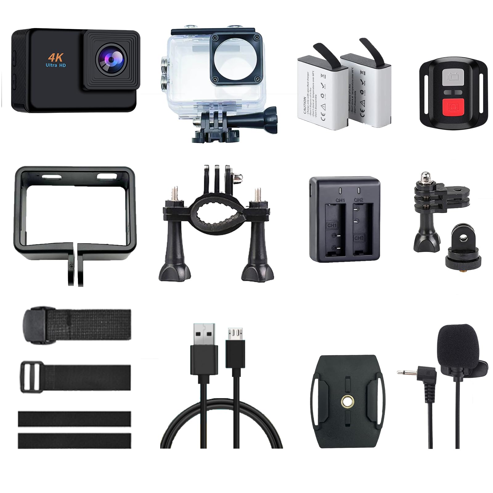 Action Cam 4k 16Mp WiFi Helmkamera 2,4G Fernbedienung Unterwasser 40m wasserdichte Kamera Externes Mikrofon 2x1350mAh Akku und Montagezubehör (APP wurde auf X-Sport Pro aktualisiert)